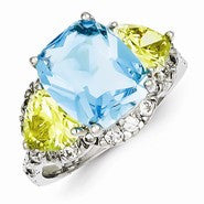 Sterling Silver Blue & Light Green CZ Ring