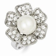 Sterling Silver Synthetic Pearl & CZ Ring