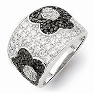 Sterling Silver w/Rhodium Black & Clear CZ Floral Ring