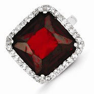 Sterling Silver Square Clear & Red CZ Ring