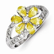 Sterling Silver Yellow Flower CZ Ring