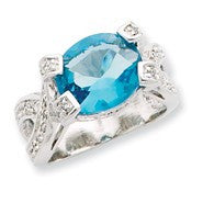 Sterling Silver Blue & Clear CZ Ring