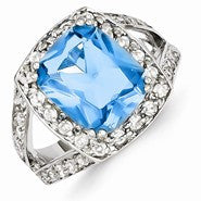 Sterling Silver Blue Glass & Clear CZ Ring