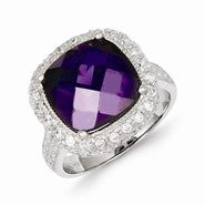 Sterling Silver Purple & Clear CZ Ring