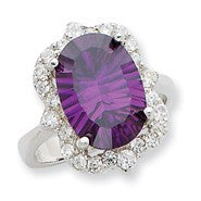 Sterling Silver Purple & Clear CZ Ring