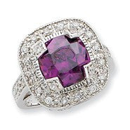 Sterling Silver Purple & Clear CZ Ring