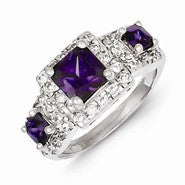 Sterling Silver Purple Square CZ Ring