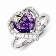 Sterling Silver Purple & Clear CZ Ring