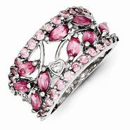 Sterling Silver Pink CZ Leaf Ring