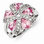 Sterling Silver Pink CZ Flower Ring