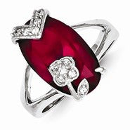 Sterling Silver Red Oval CZ & Flower Ring