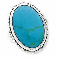 Sterling Silver Antiqued Oval Synthetic Turquoise Ring