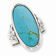 Sterling Silver Antiqued Oval Synthetic Turquoise Ring