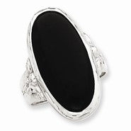 Sterling Silver Antiqued Oval Black Onyx Ring