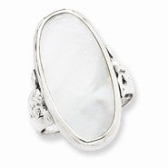 Sterling Silver Antiqued Oval Mother of Pearl Ring