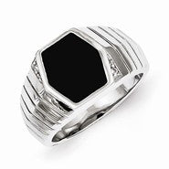 Sterling Silver Men's CZ & Onyx Ring