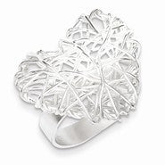 Sterling Silver Polished Puffed Heart Filigree Ring