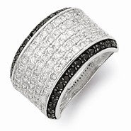 Sterling Silver w/Rhodium Clear & Black CZ Ring