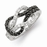 Sterling Silver w/Rhodium Black and Clear CZ Love Knot Ring