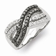 Sterling Silver w/Rhodium Black and Clear CZ X Ring