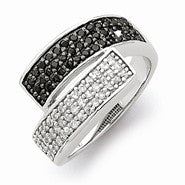 Sterling Silver w/Rhodium Black and Clear CZ Overlapping Ring