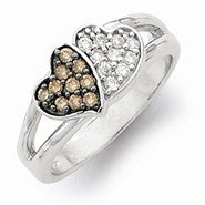 Sterling Silver w/Rhodium Champagne & Clear CZ Hearts Ring