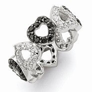 Sterling Silver w/Rhodium Black & White CZ Hearts Ring