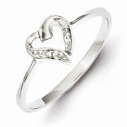 Sterling Silver w/Rhodium Polished Diamond Accent Heart Ring