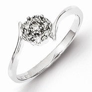 Sterling Silver w/Rhodium Polished Diamond Flower Ring