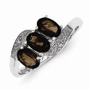 Sterling Silver w/Rhodium Smokey Quartz & Diamond Ring