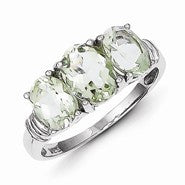 Sterling Silver w/Rhodium Green Quartz & Diamond Ring