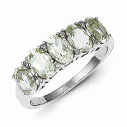 Sterling Silver w/Rhodium 5 Pear Green Quartz & Diamond Ring