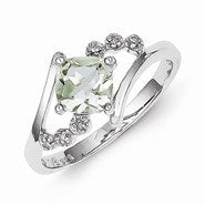 Sterling Silver w/Rhodium Princess-cut G. Quartz & Diamond Ring