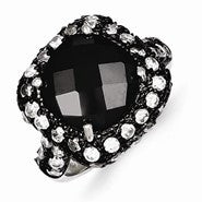 Sterling Silver and Black Plating with Large Center Black CZ and Small Clea, Size 8, Ring