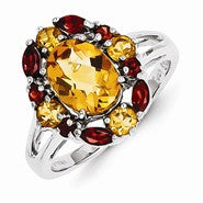 Sterling Silver Citrine & Garnet Ring