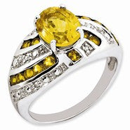 Sterling Silver Oval Citrine & Diamond Ring