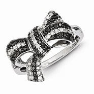 Sterling Silver Black and White Diamond Bow Ring