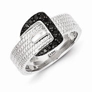 Sterling Silver Black Diamond Buckle Ring