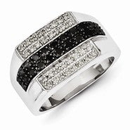 Sterling Silver Black and White Diamond Mens Ring