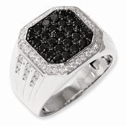 Sterling Silver Black and White Diamond Mens Ring