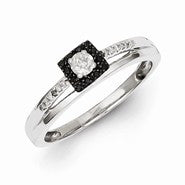 Sterling Silver Black and White Diamond Square Ring