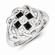 Sterling Silver Black and White Diamond Ring