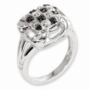 Sterling Silver Black and White Diamond Square Ring