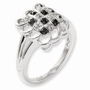 Sterling Silver Black and White Diamond Square Ring