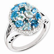 Sterling Silver Light Swiss Blue Topaz & Diamond Ring