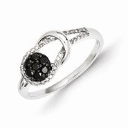 Sterling Silver Black and White Diamond Love Knot Ring