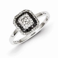 Sterling Silver Black and White Diamond Square Frame Ring