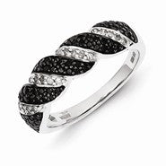 Sterling Silver Black and White Diamond Alternating Twist Ring