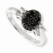 Sterling Silver Black and White Diamond Round Ring