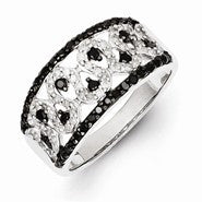 Sterling Silver Black and White Diamond Cigar Wedding Band